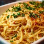 Spicy Southern Cheesy Chicken Spaghetti Casserole with cheese and spices