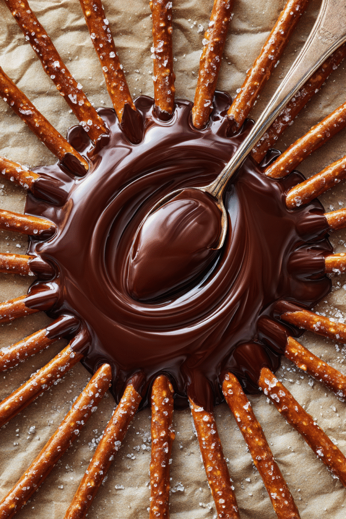arranging pretzels for halloween chocolate pretzel spider webs