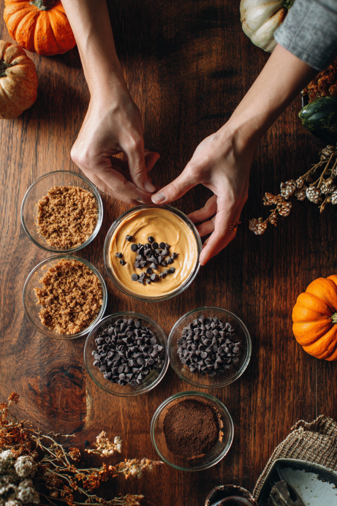 assembling pumpkin charcuterie cups step by step process