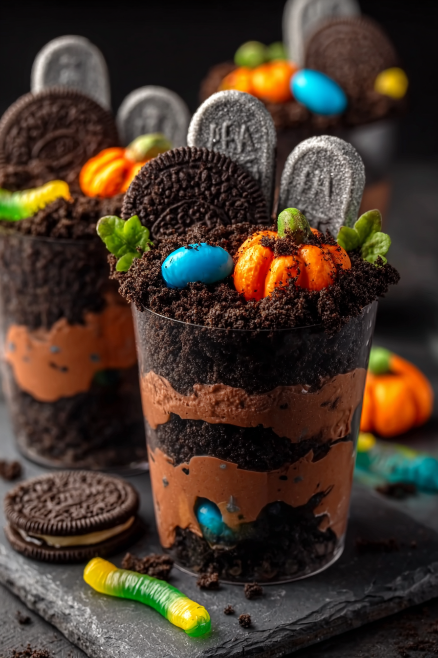 chocolate oreo graveyard pudding cups
