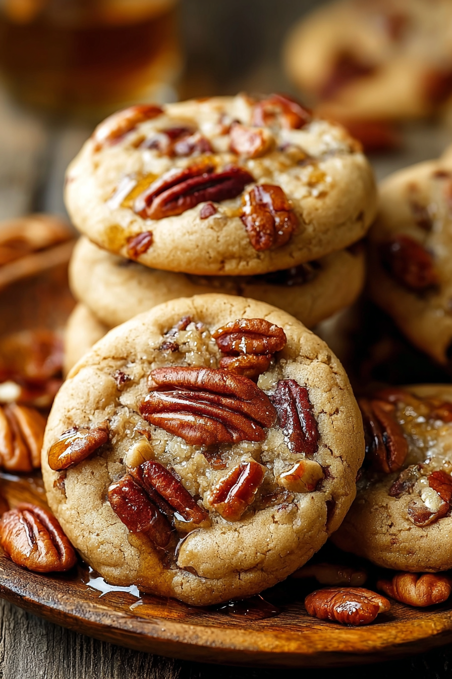 Maple Pecan Cookies with Toasted Nuts on a rustic plate