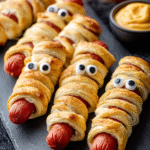 mummy hot dog pastry wraps Halloween appetizer