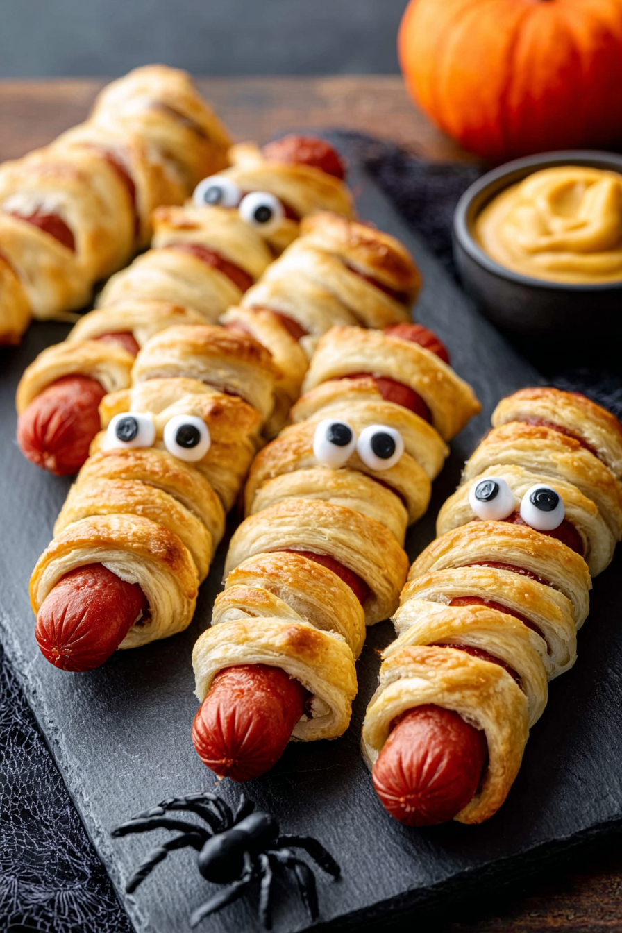 mummy hot dog pastry wraps Halloween appetizer