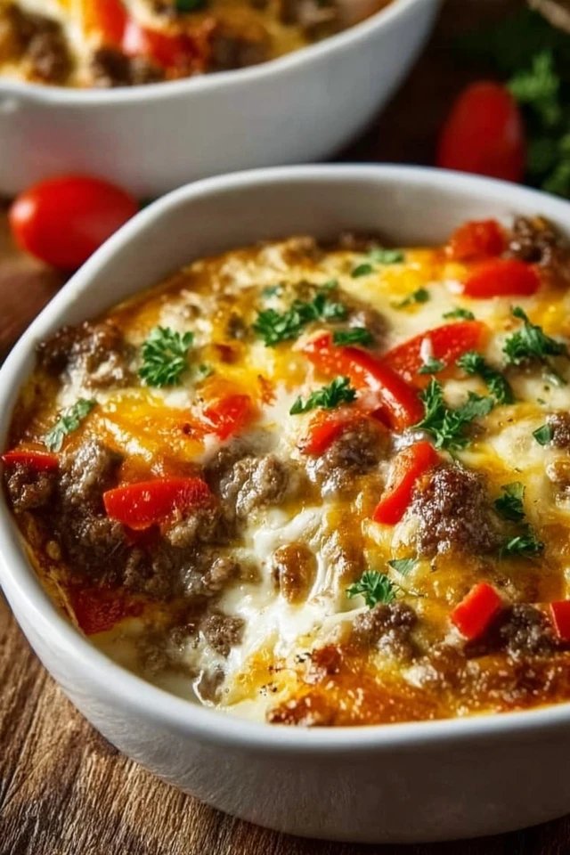 Low Carb Philly Cheesesteak Casserole