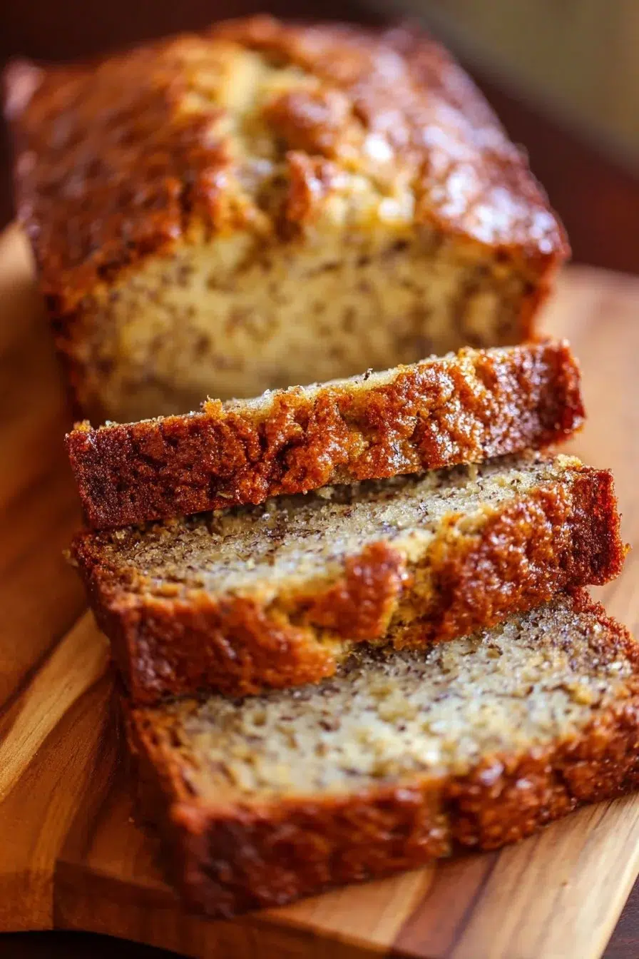 Deliciously moist banana bread loaf with bananas and walnuts
