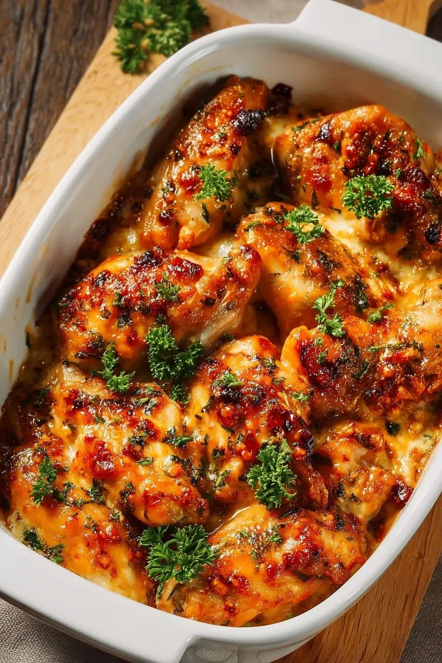 Delicious Bang Bang Chicken Bake ready to serve with a side of vegetables
