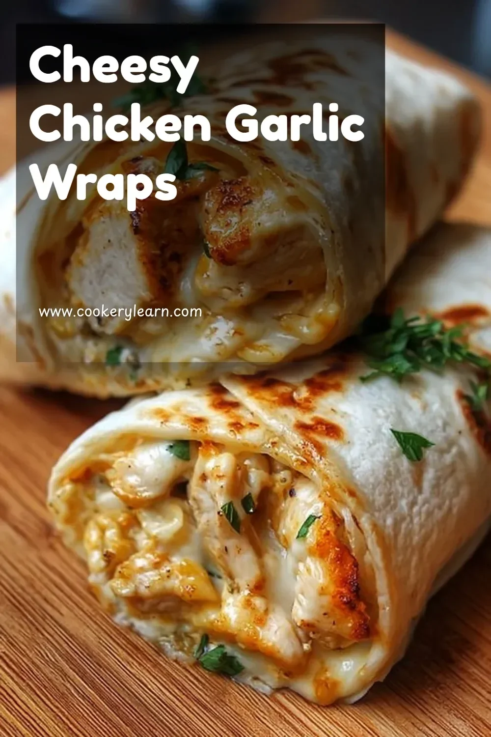 Cheesy chicken garlic wraps with fresh ingredients wrapped in tortillas