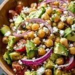 Chickpea Feta Avocado Salad with fresh vegetables and herbs