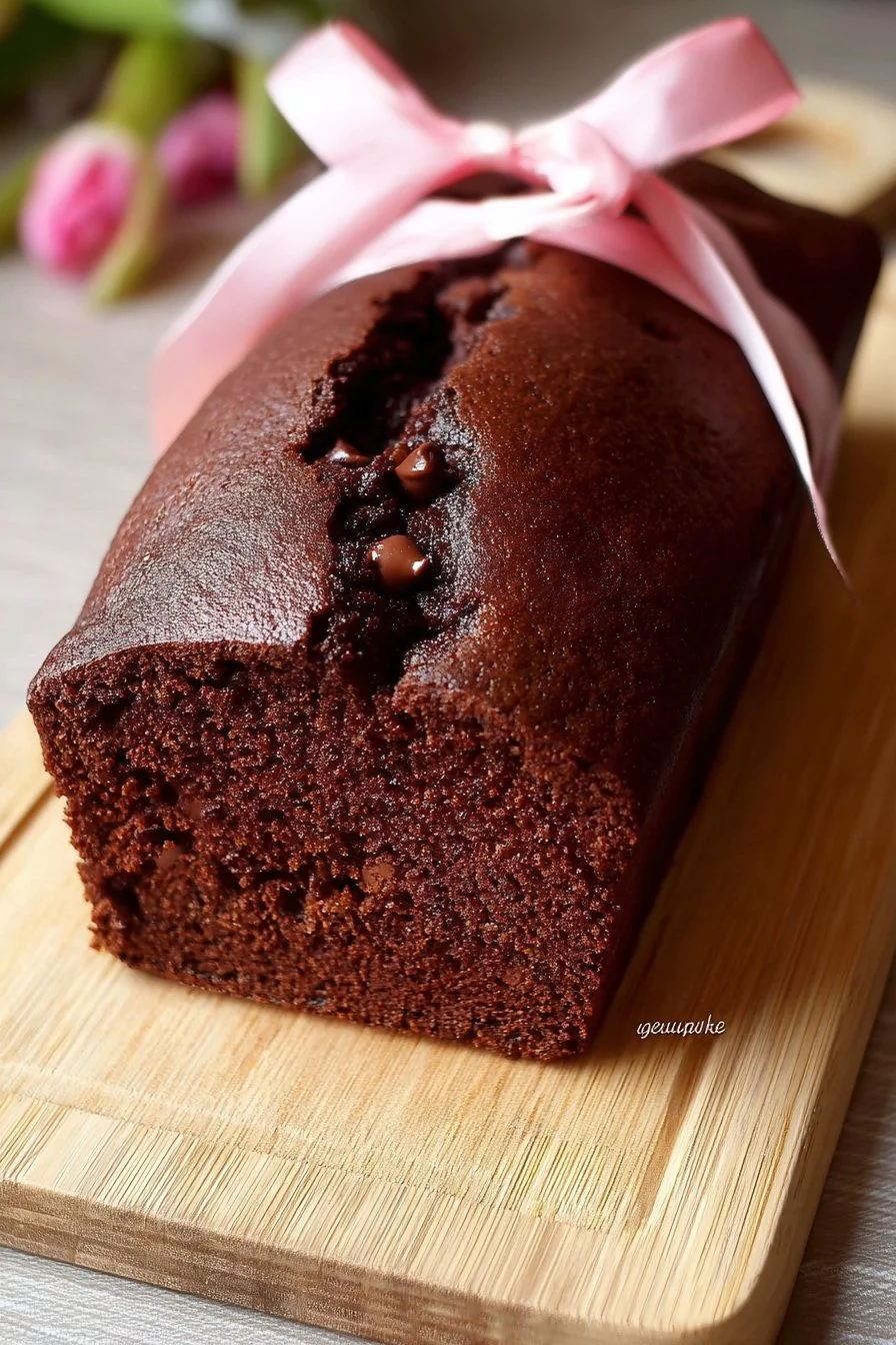 Freshly baked chocolate banana bread with chocolate chips