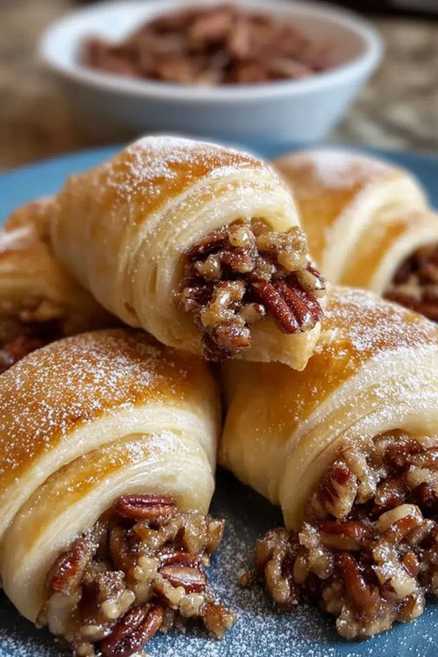 Gooey Pecan Pie Crescents with a delicious pecan topping