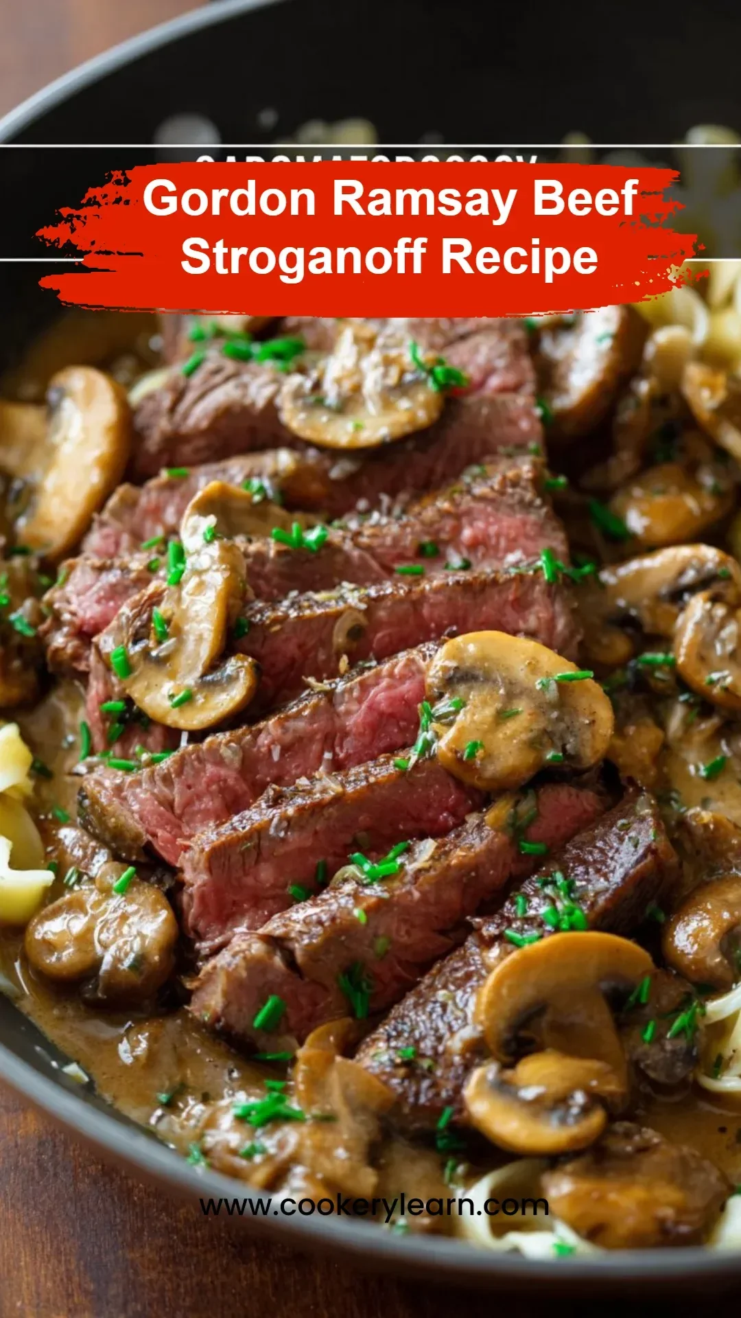 Gordon Ramsay's delicious Beef Stroganoff served with noodles and mushrooms
