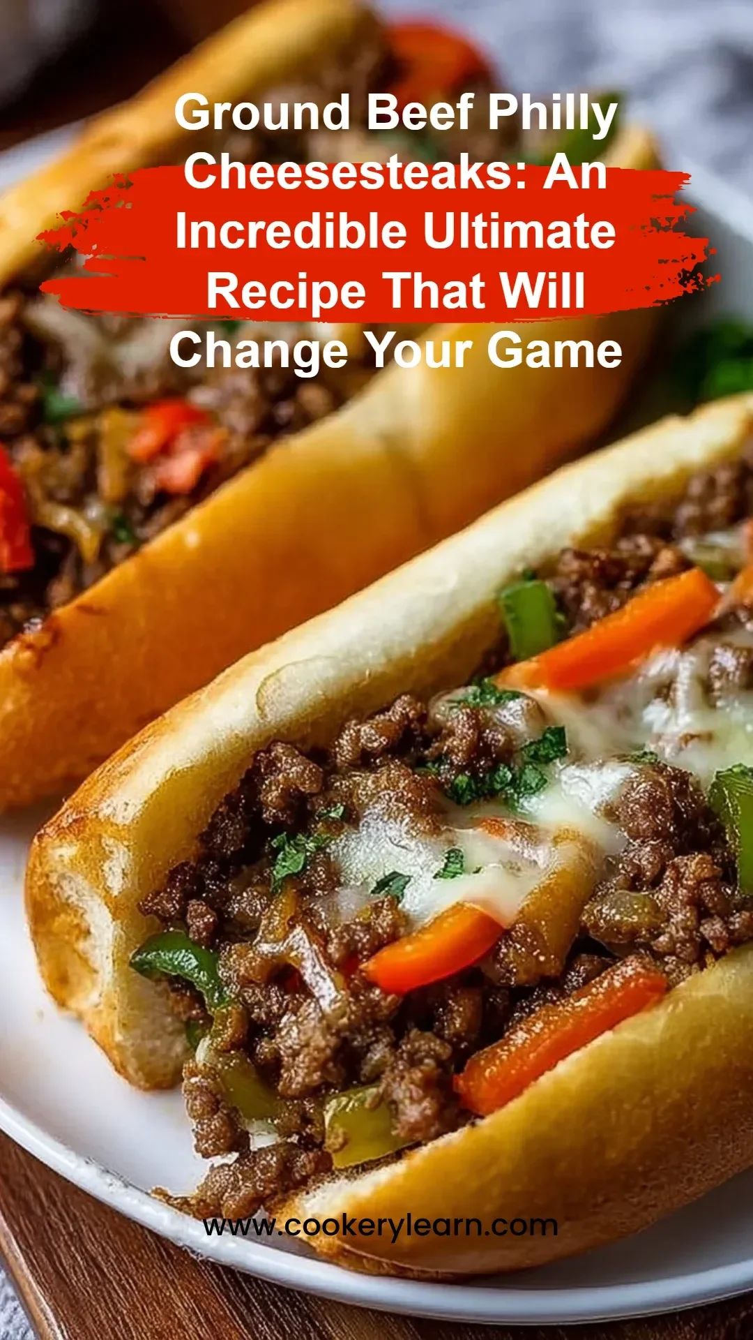 Delicious ground beef Philly cheesesteaks served with melted cheese and sautéed onions.