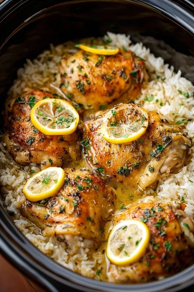 Slow Cooker Lemon Herb Chicken with Fluffy Rice