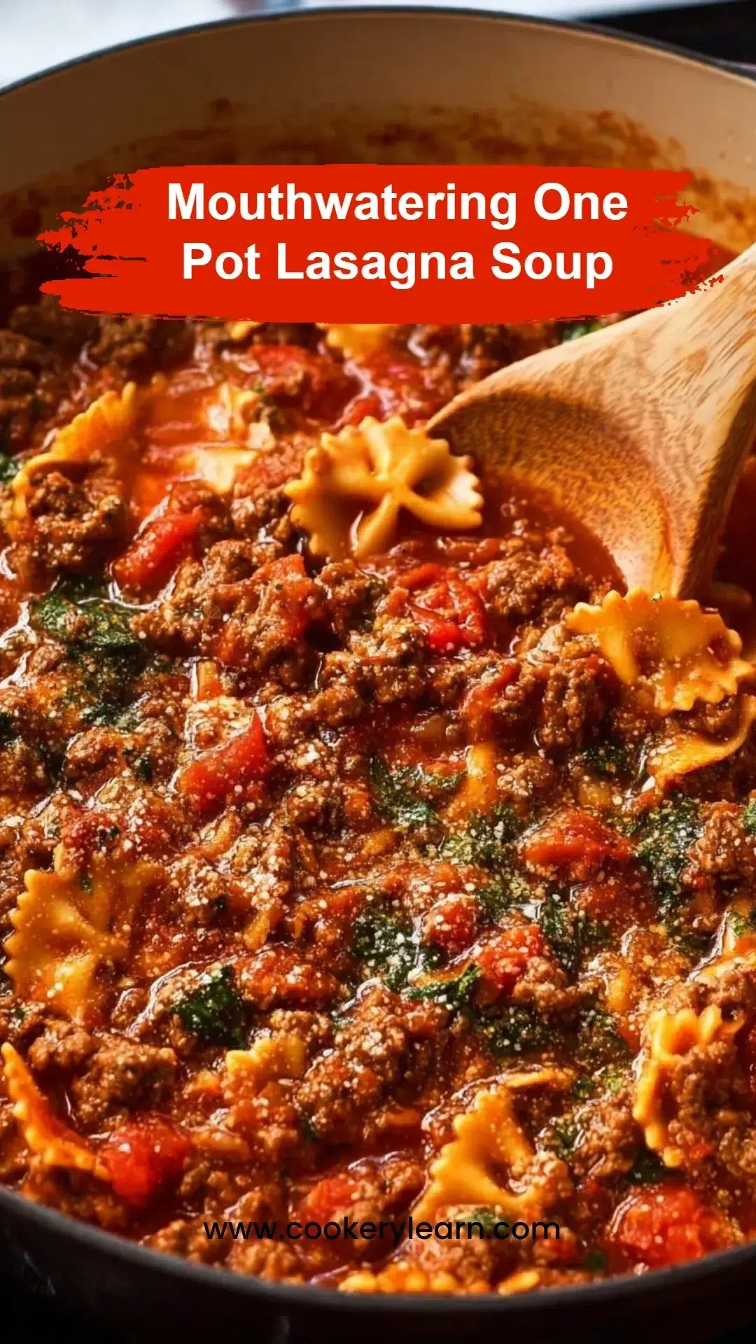 Delicious one pot lasagna soup served in a bowl