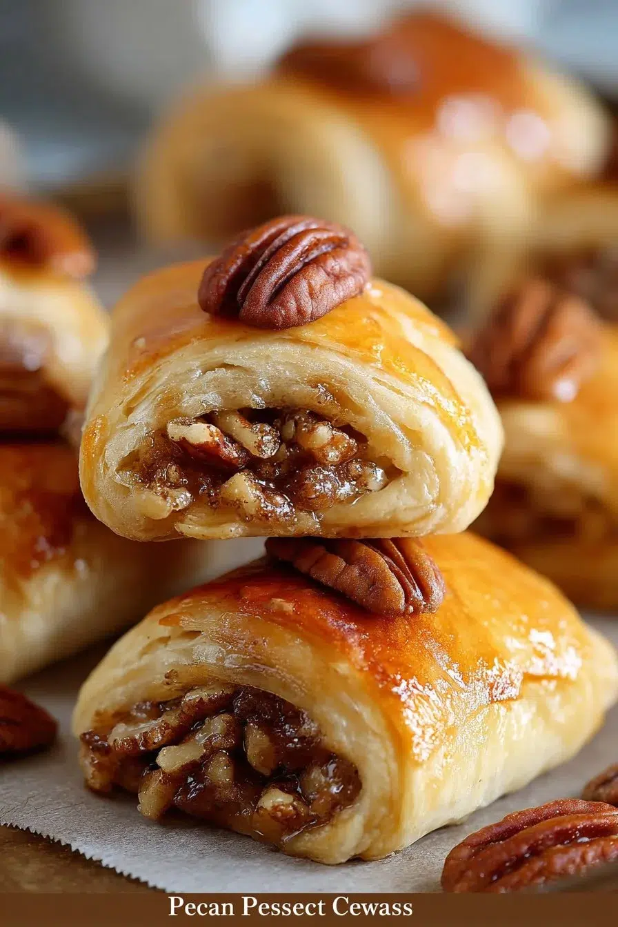 Freshly baked Pecan Pie Crescent Rolls served on a plate