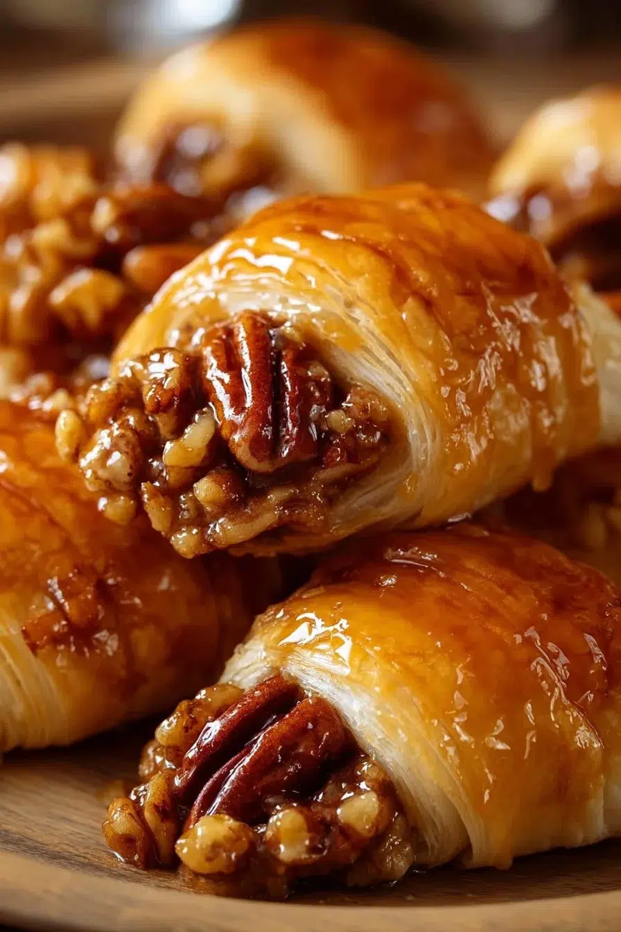 Delicious pecan pie crescent rolls ready to be enjoyed.