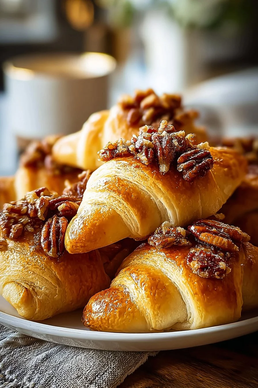 Pecan Pie Crescent Rolls with a golden flaky crust and pecan filling
