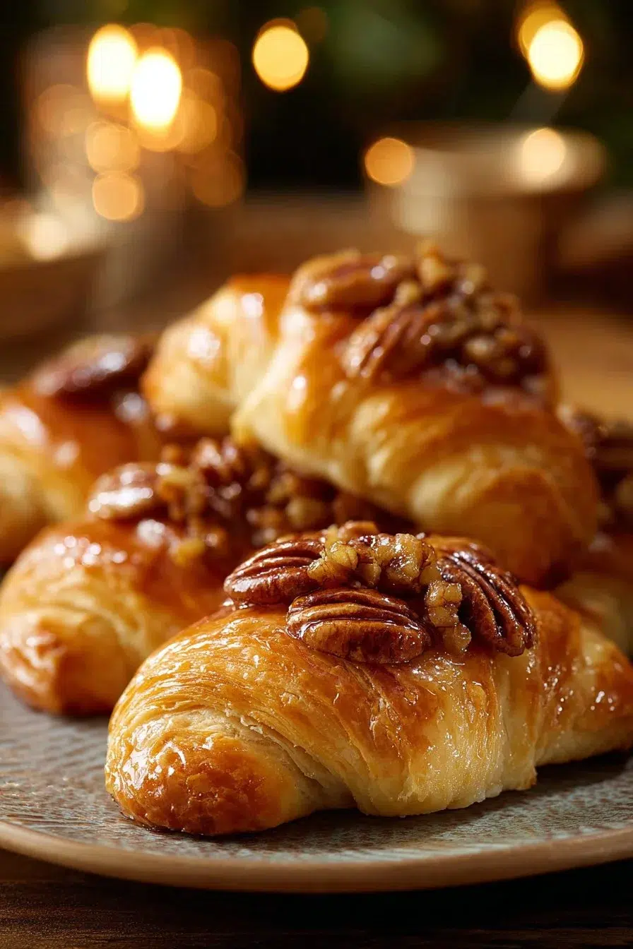 Pecan Pie Crescents on a plate, showcasing flaky pastry and pecan filling.