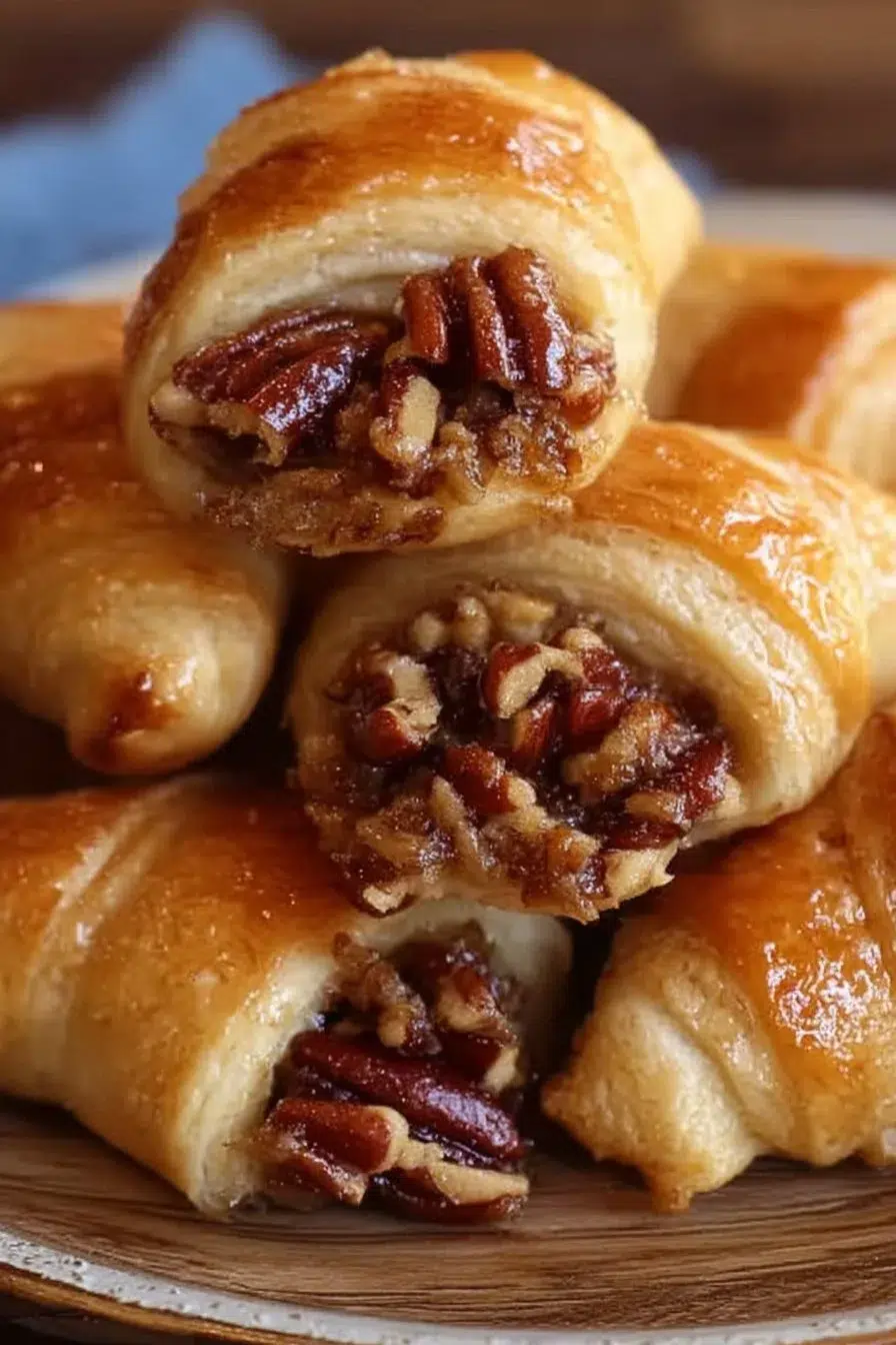 Pecan Pie Crescents with a golden flaky crust and pecan filling.