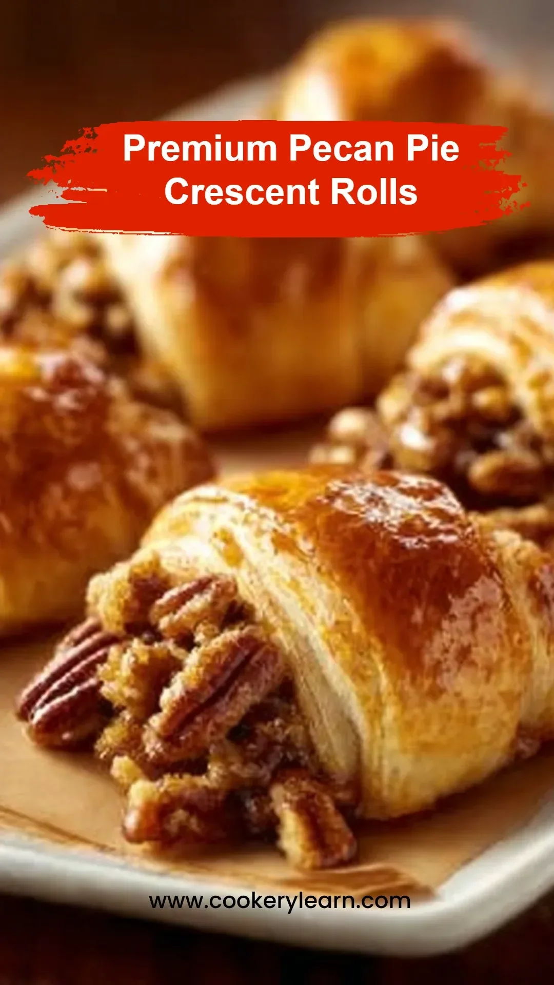 Premium Pecan Pie Crescent Rolls topped with pecans and rich caramel glaze