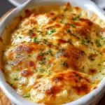 Delicious smothered cheesy sour cream chicken topped with melted cheese
