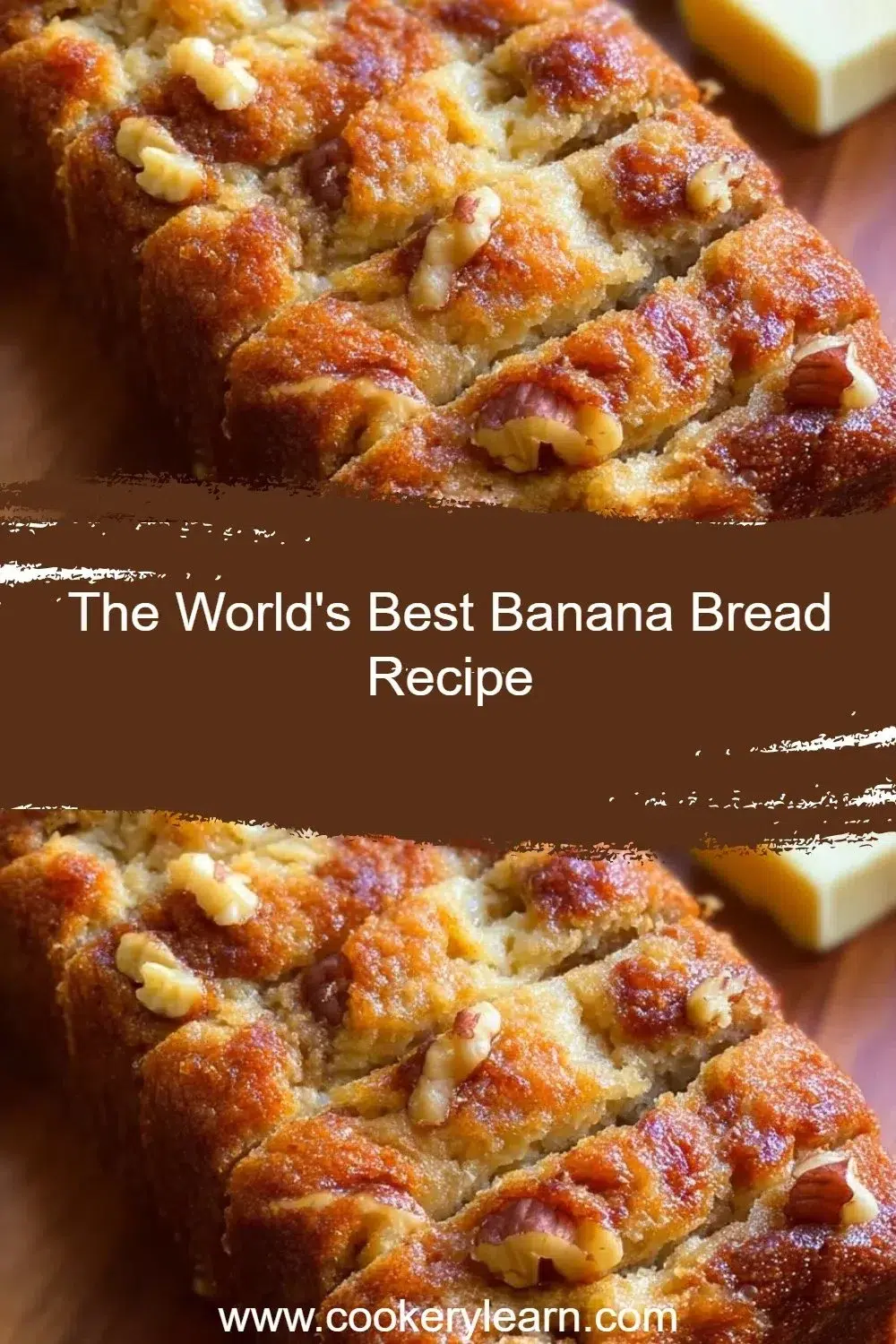 Delicious slice of the world's best banana bread with walnuts and chocolate