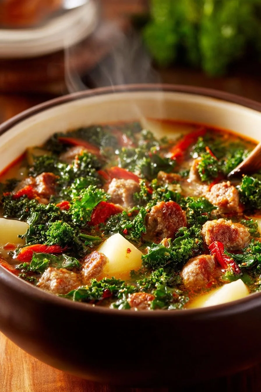 Bowl of Tuscany Soup with fresh vegetables and herbs topped with parmesan.