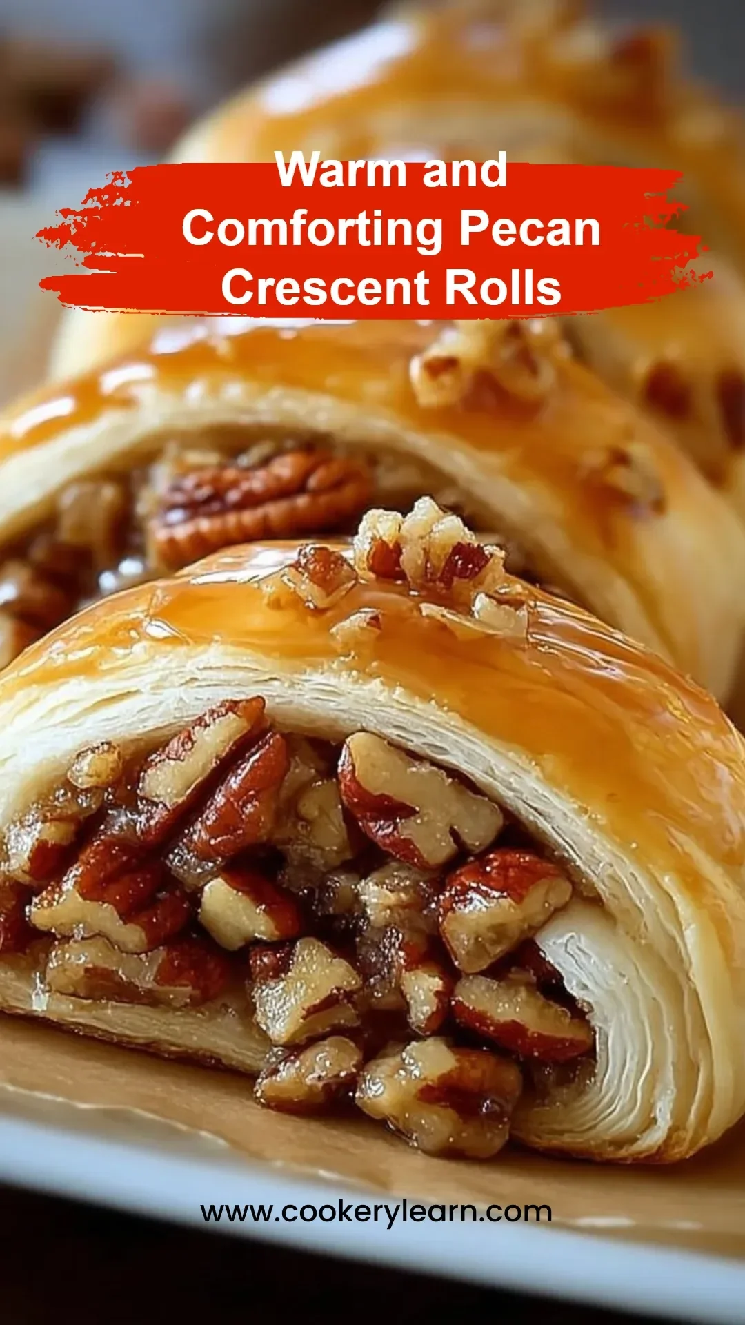 Delicious warm pecan crescent rolls freshly baked and served.