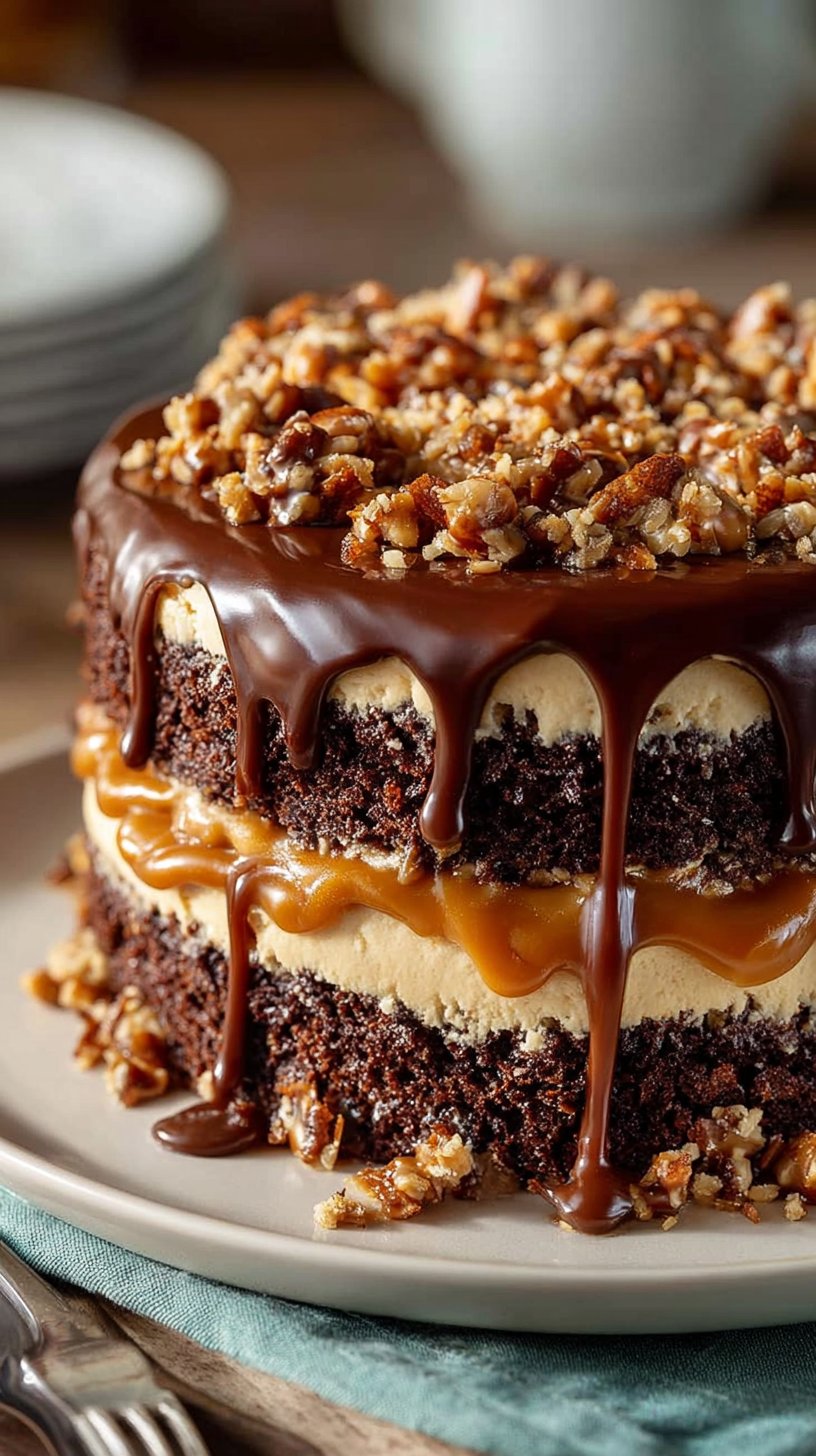 Ultimate Chocolate Caramel Toffee Crunch Cake