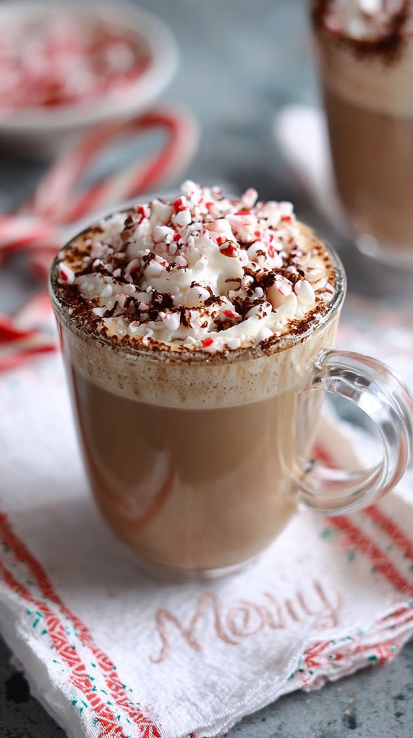 Spiked Peppermint Mocha on a white napkin that says Merry.