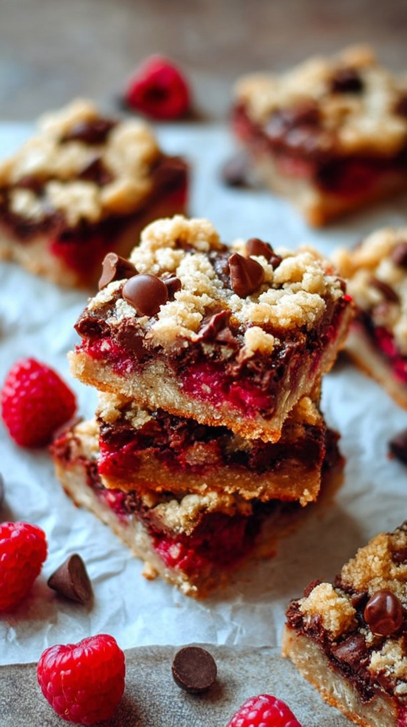 Dark Chocolate Raspberry Oatmeal Crumb Bars