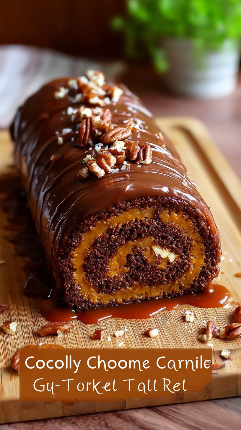 Gooey Chocolate Caramel Turtle Cake Roll Recipe