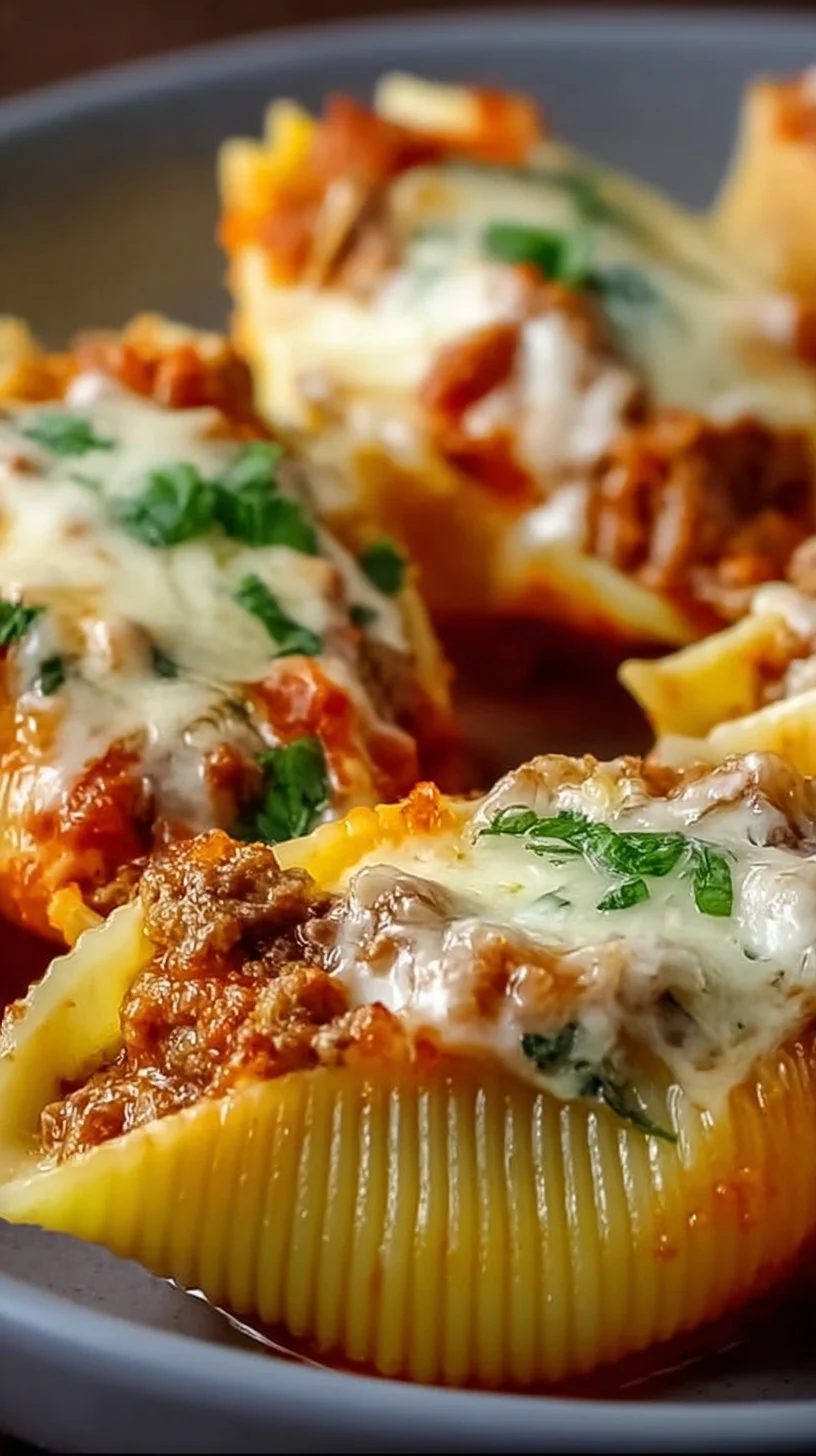 Delicious Beef Stuffed Shells with creamy ricotta filling, ready for dinner