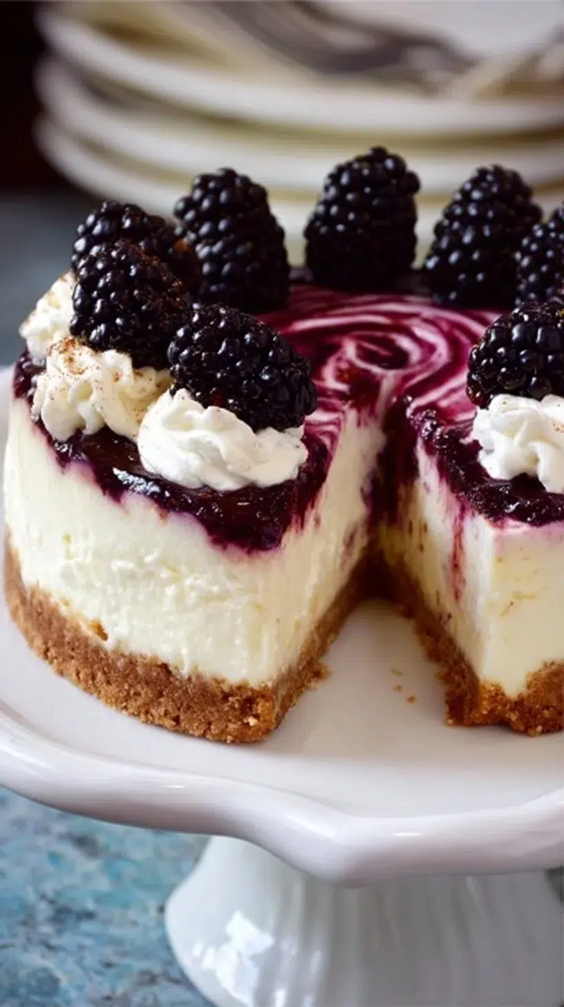 Delicious blackberry summer dessert garnished with fresh berries