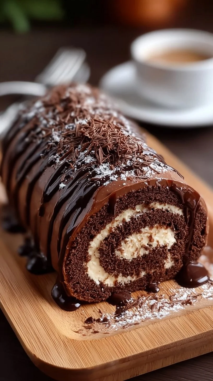 Delicious homemade chocolate cake roll dessert with cream filling