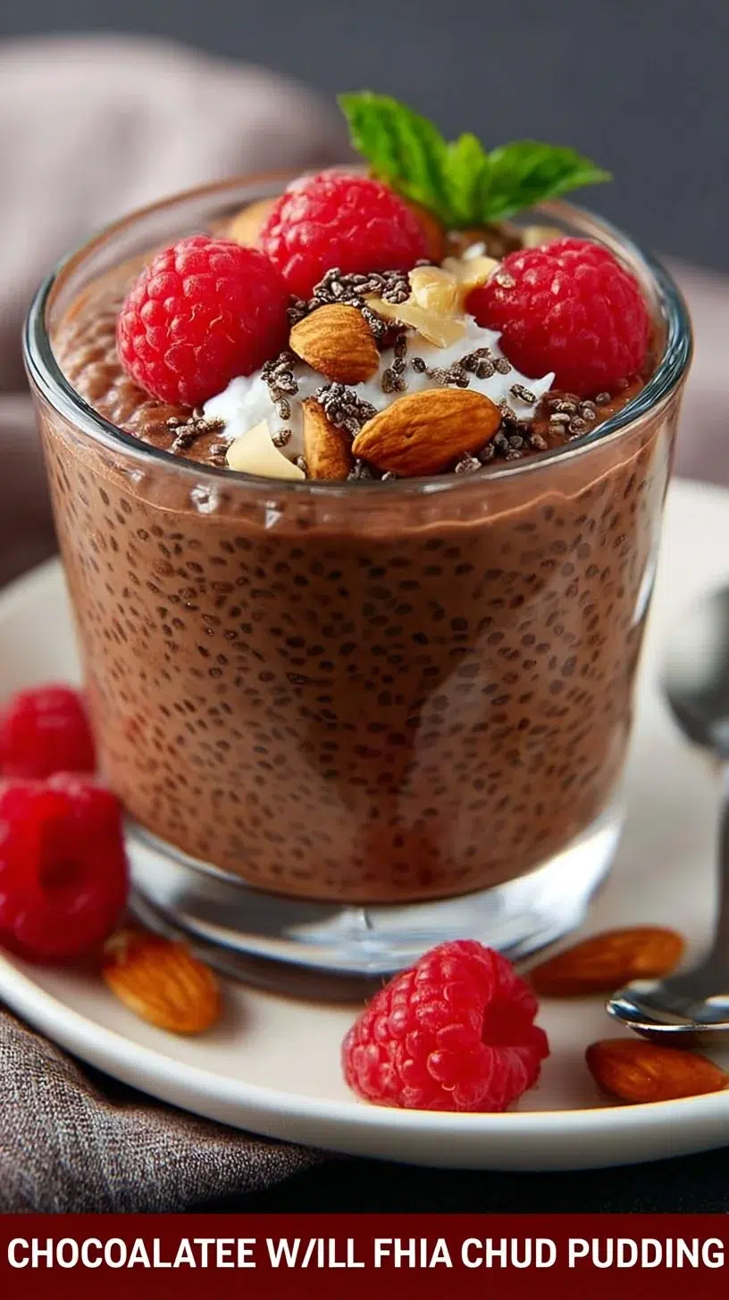 Delicious bowl of chocolate chia seed pudding topped with fresh berries