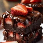 Delicious chocolate covered strawberry brownies topped with fresh strawberries