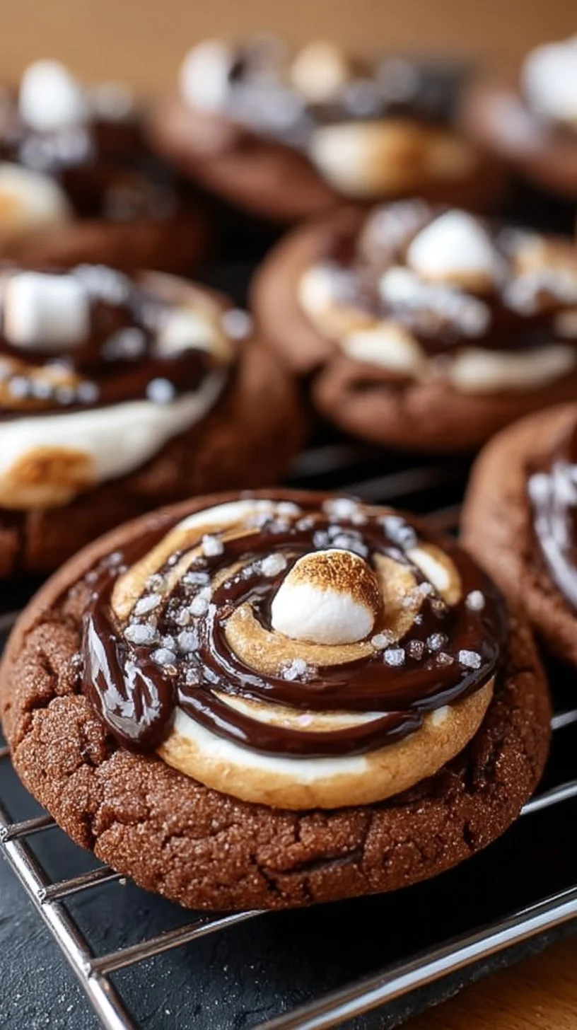 Chocolate marshmallow swirl cookies on a plate, showcasing a rich and gooey texture.