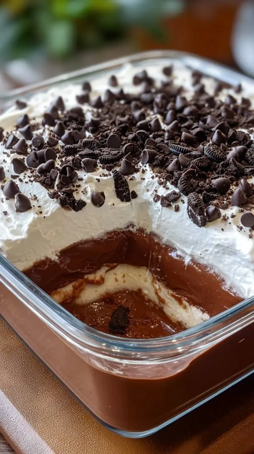 Delicious homemade chocolate pudding dessert served in a bowl