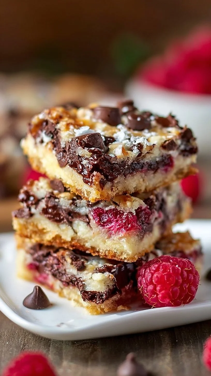 Delicious Chocolate Raspberry Magic Bars with chocolate and raspberry layers
