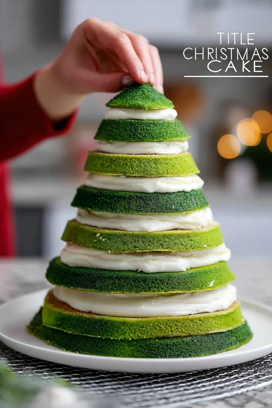 Decorative Christmas Tree Cake adorned with festive icing and sprinkles.