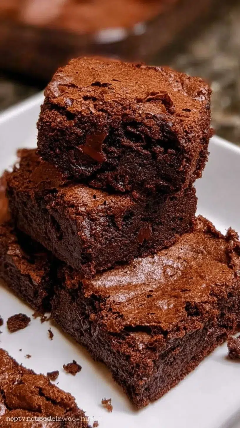 Delicious double chocolate brownies topped with chocolate ganache
