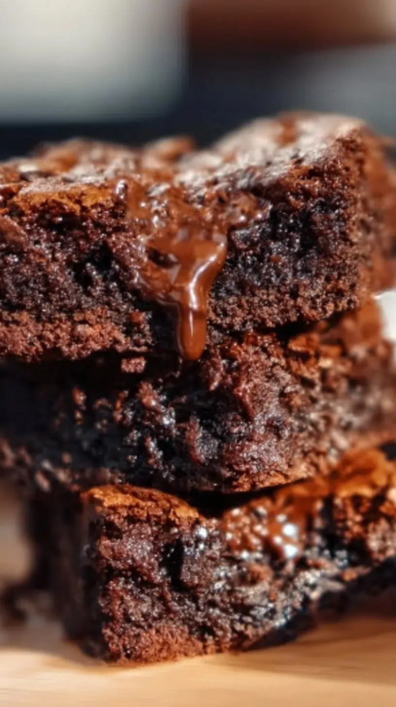 Delicious double chocolate brownies topped with chocolate chips and served on a plate.