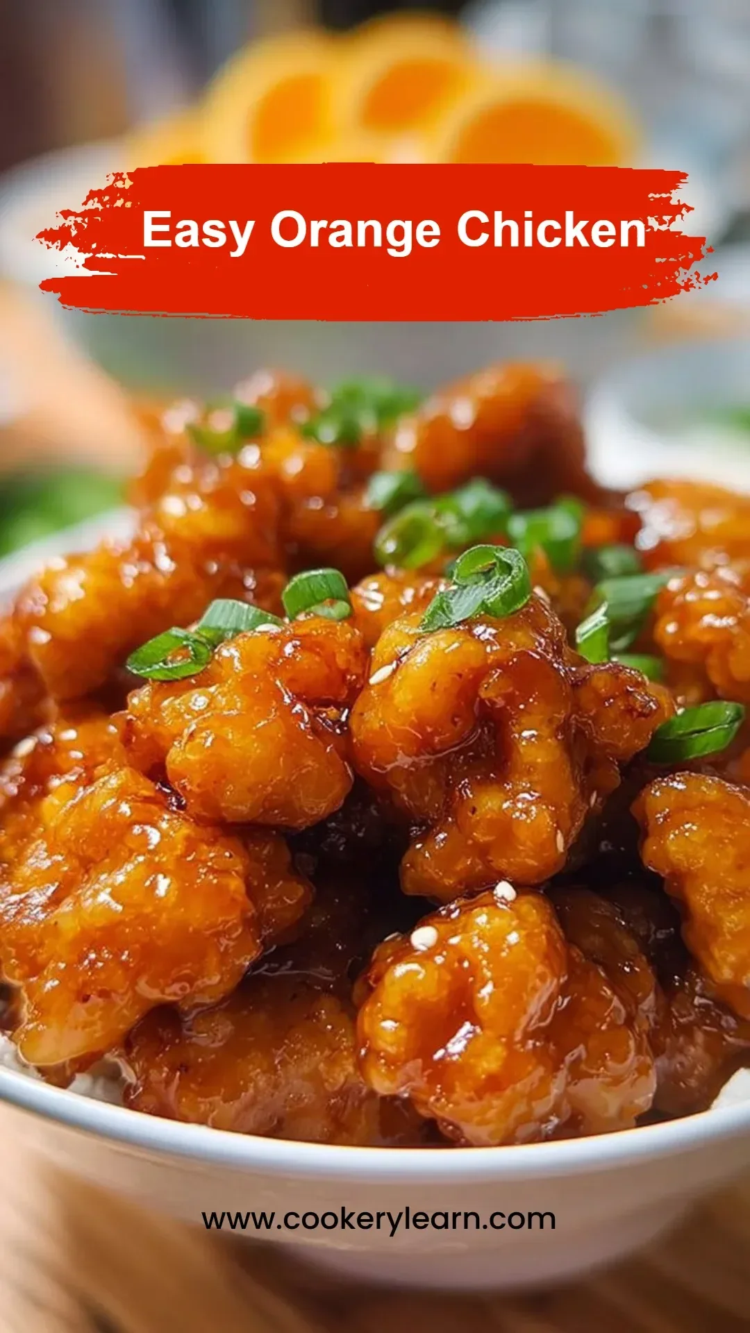 Delicious homemade easy orange chicken served with rice.