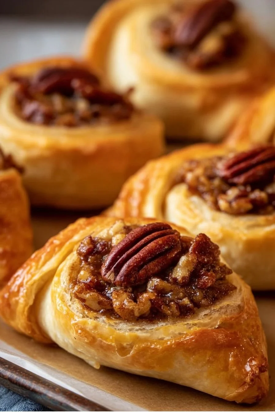 Easy pecan pie crescent rolls ready to be served on a festive table