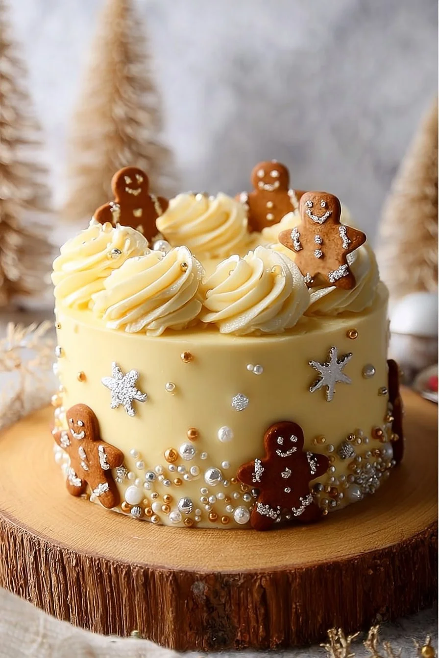 Gingerbread cake with caramelised white chocolate buttercream on a festive table