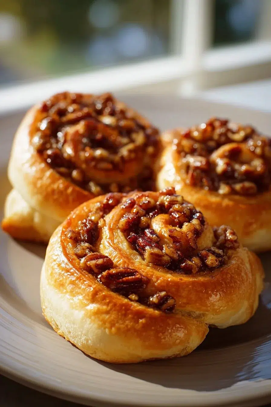 Delicious pecan pie crescent rolls on a plate, ready to be served