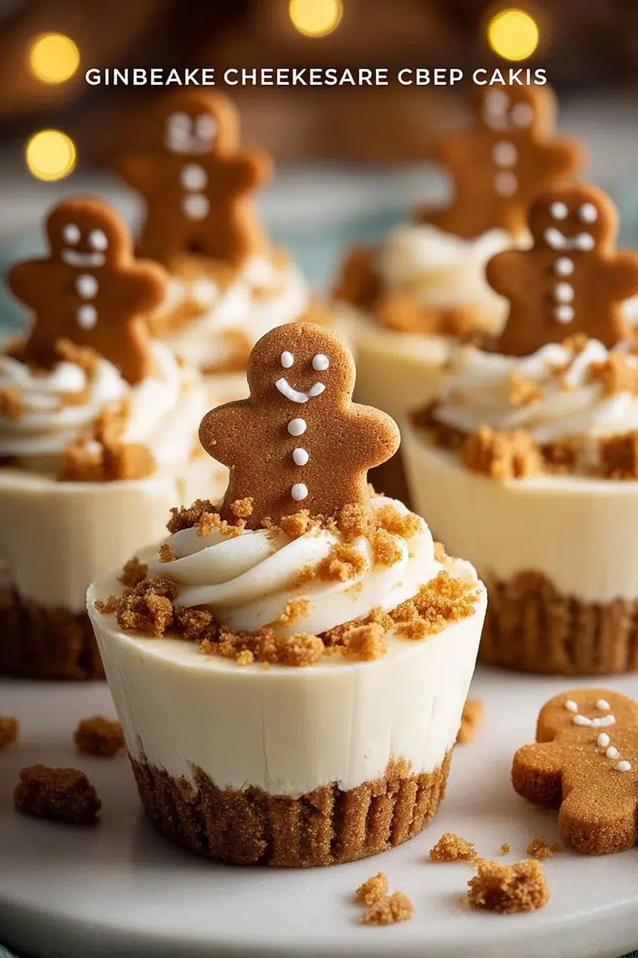 Delicious no-bake gingerbread cheesecake cups with festive garnishes.
