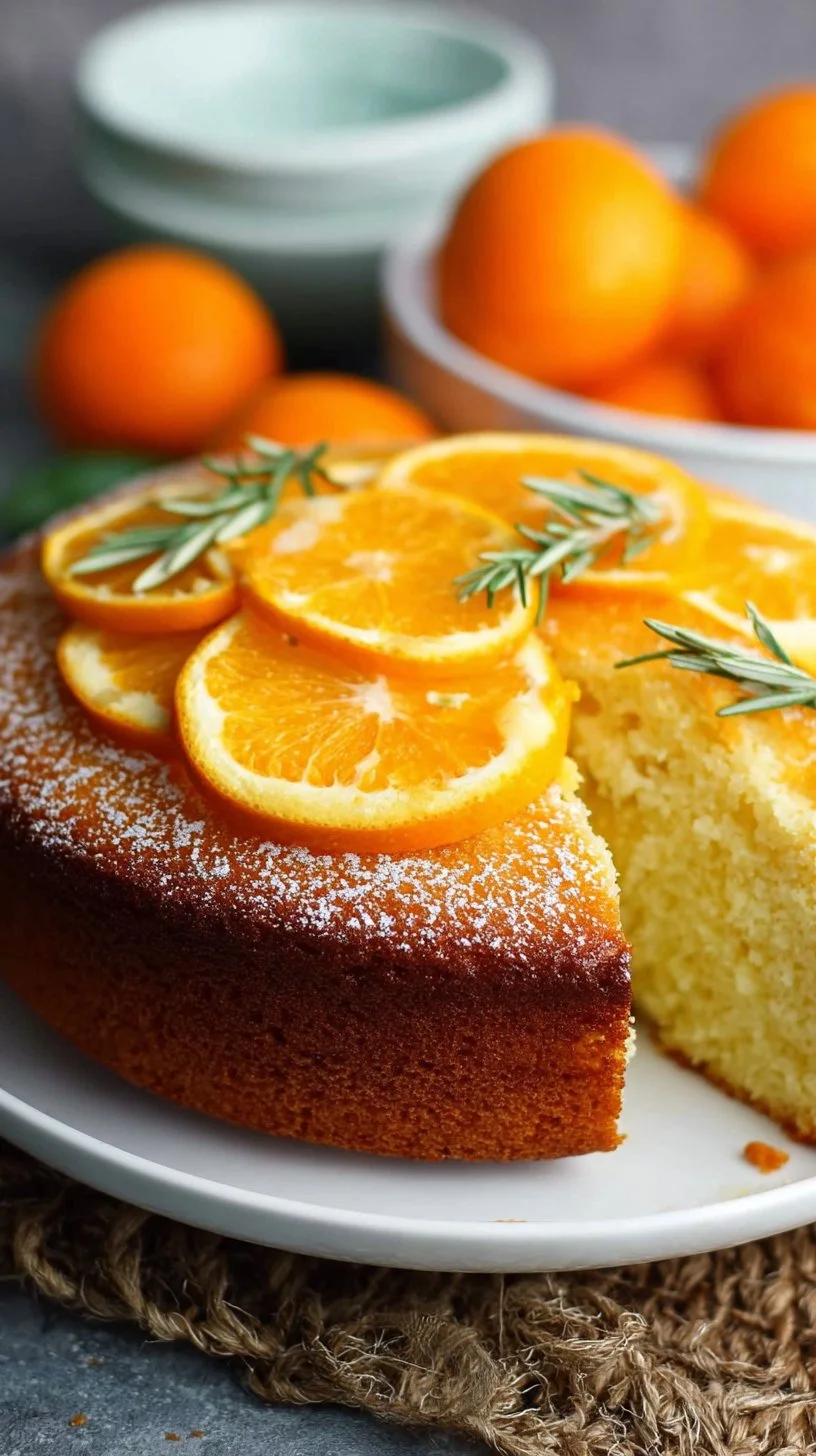 Slice of moist Orange Olive Oil Cake garnished with orange zest