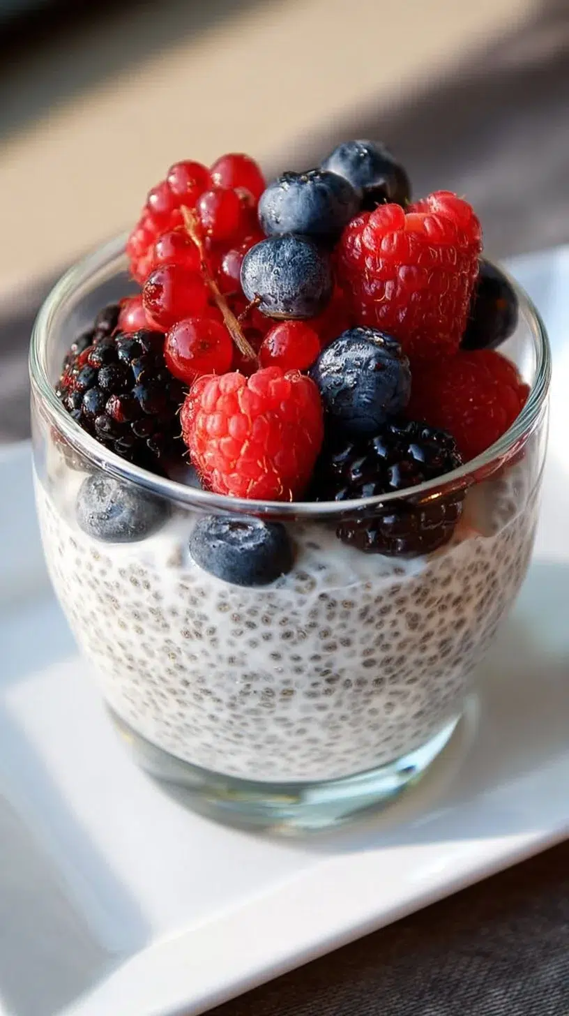 Delicious overnight chia pudding topped with fresh fruits and nuts